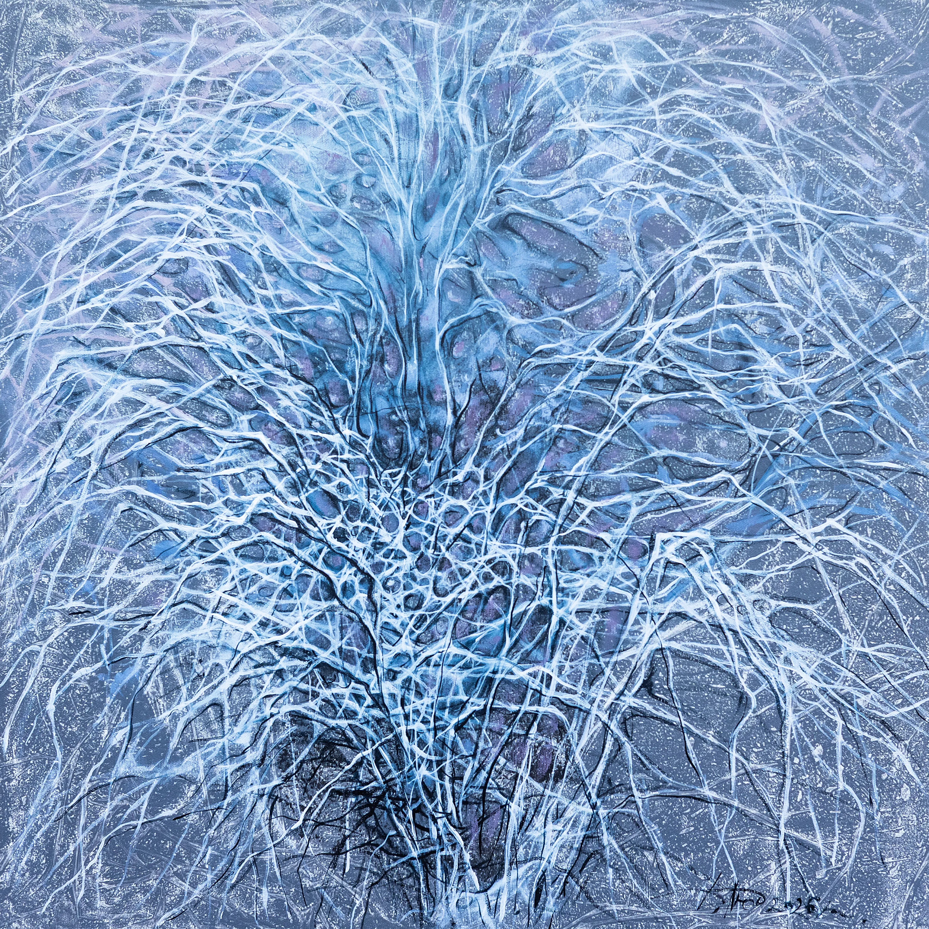 Image of Flower 2 by Liudmyla Davydenko, size: 70x70 см, made of oil/canvas, Painting medium, part of the Isolines series, priced at €800 Photo 1 of 2.