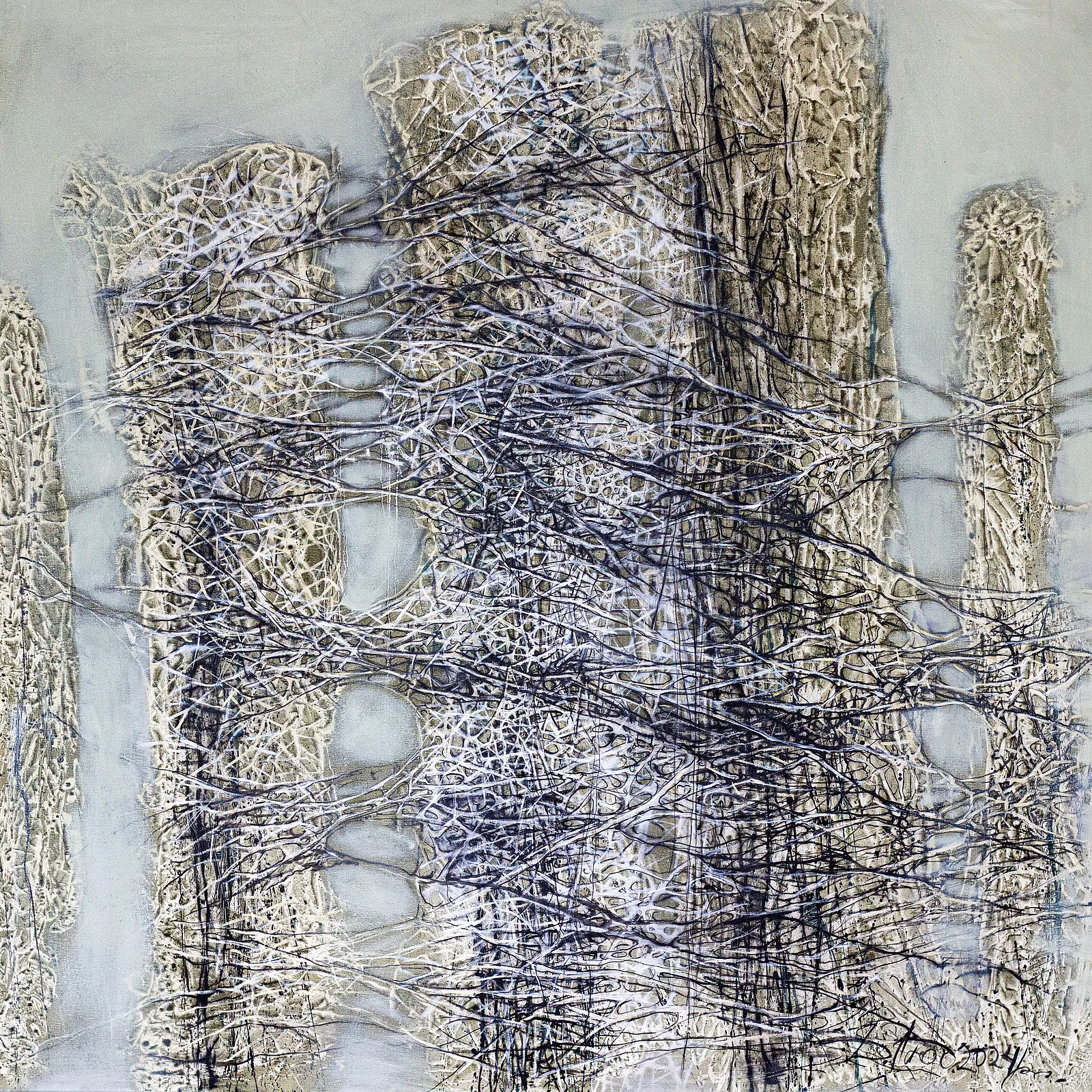 Image of Regeneration by Liudmyla Davydenko, size: 140x140, made of oil/canvas, Painting medium, part of the Isolines series, priced at €3000 Photo 1 of 2.
