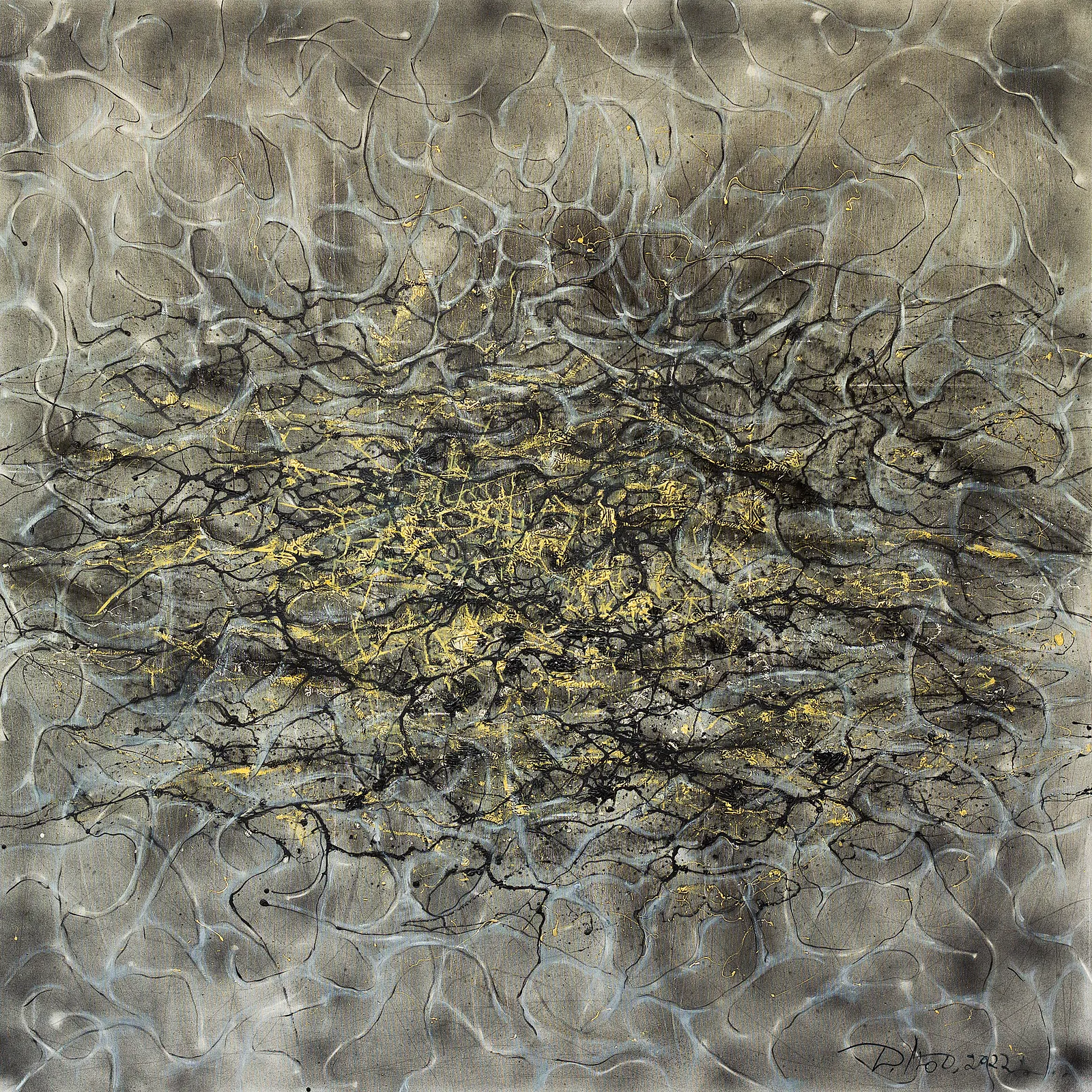 Image of Penetration 1 by Liudmyla Davydenko, size: 140х140, made of oil/canvas, Painting medium, part of the Isolines series, priced at €3000 Photo 1 of 2.