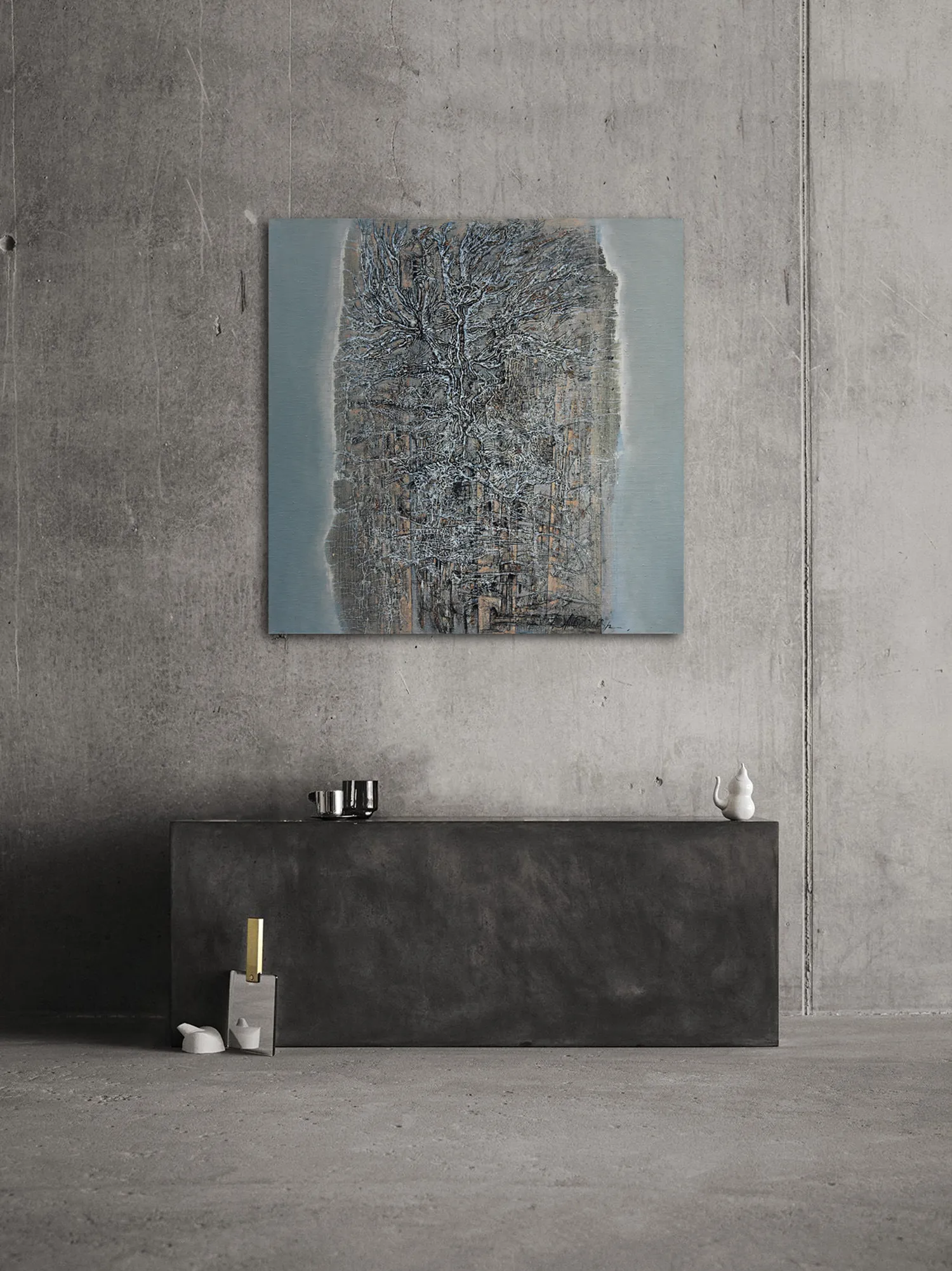 Image of Morning 1 by Liudmyla Davydenko, size: 100x100, made of oil/canvas, Painting medium, part of the Rhizome series, priced at $1500 Photo 2 of 2.