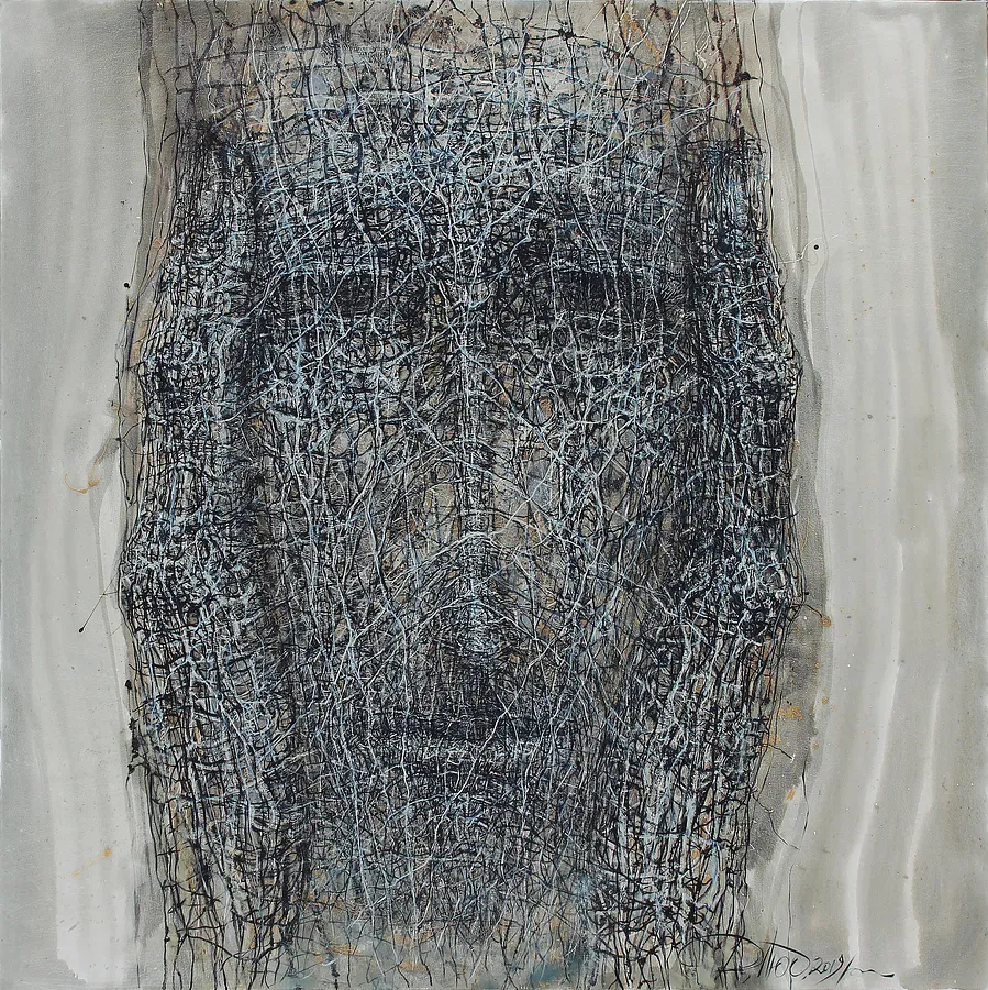 Image of Do not heard by Liudmyla Davydenko, size: 140х140, made of oil/canvas, Painting medium, part of the Holova/Head series, priced at $2500 Photo 1 of 2.