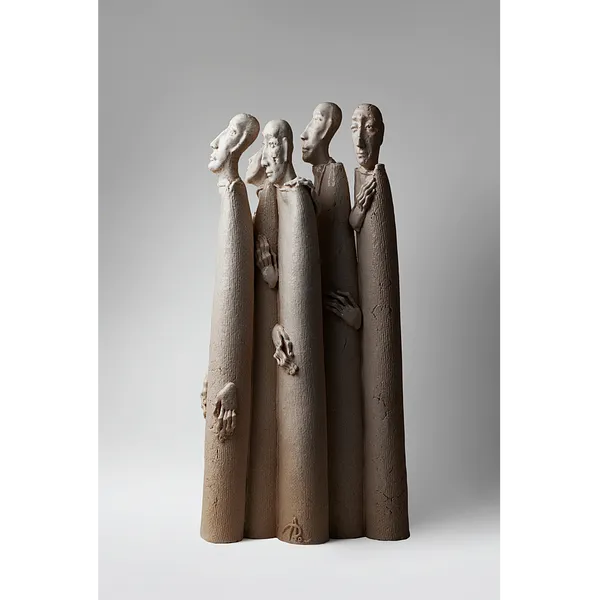 Image of One for one by Liudmyla Davydenko, size: 52x12x26 , made of chamotte, glaze, Sculpture medium, part of the Holova/Head series, priced at €1000