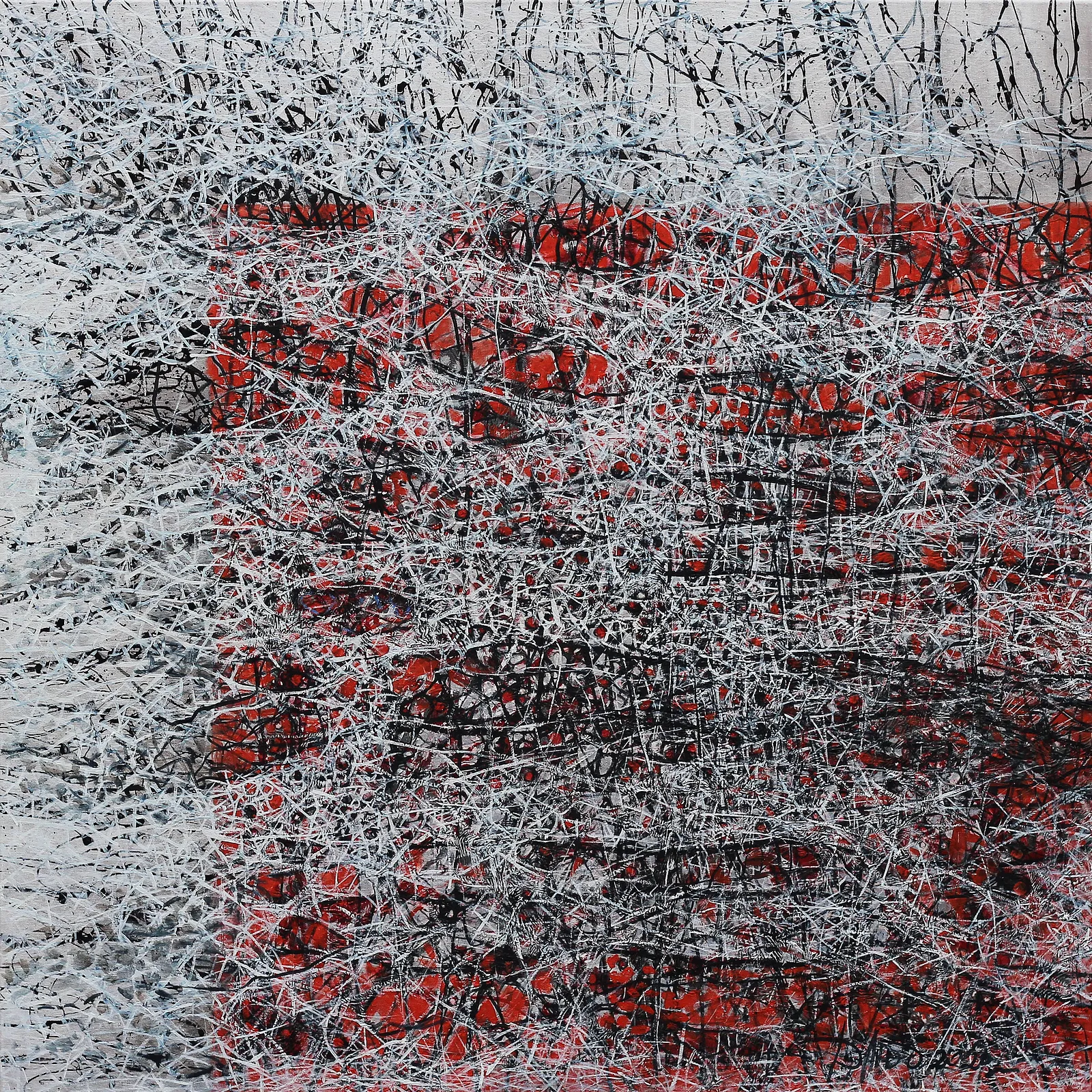Image of Crossing 2 by Liudmyla Davydenko, size: 100x100, made of oil/canvas, Painting medium, part of the Isolines series, priced at €1500 Photo 1 of 2.