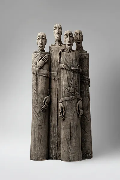 Image of One next to one by Liudmyla Davydenko, size: 54x25x11 , made of chamotte, glaze, Sculpture medium, part of the Holova/Head series, priced at €800 Photo 1 of 3.