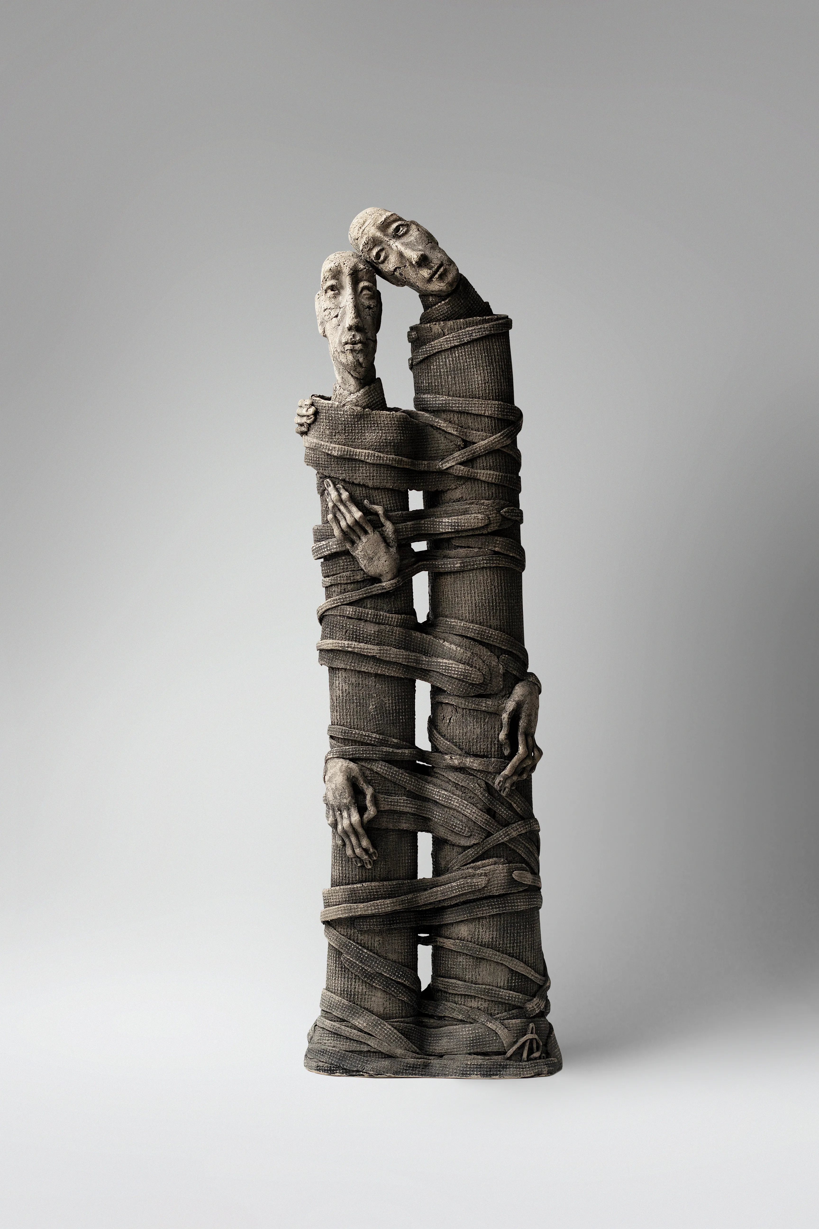 Image of One to the one by Liudmyla Davydenko, size: 51x15x7 , made of chamotte, glaze, Sculpture medium, part of the Holova/Head series, priced at €700 Photo 1 of 3.