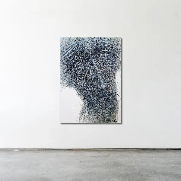 Image of Thoughts 1 by Liudmyla Davydenko, size: 100x140, made of oil/canvas, Painting medium, part of the Holova/Head series, priced at $2500 Photo 2 of 2.