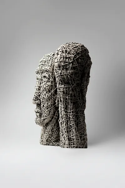 Image of United by Liudmyla Davydenko, size: 42х29х19, made of chamotte, glaze, Sculpture medium, part of the Holova/Head series, priced at $1200 Photo 4 of 4.