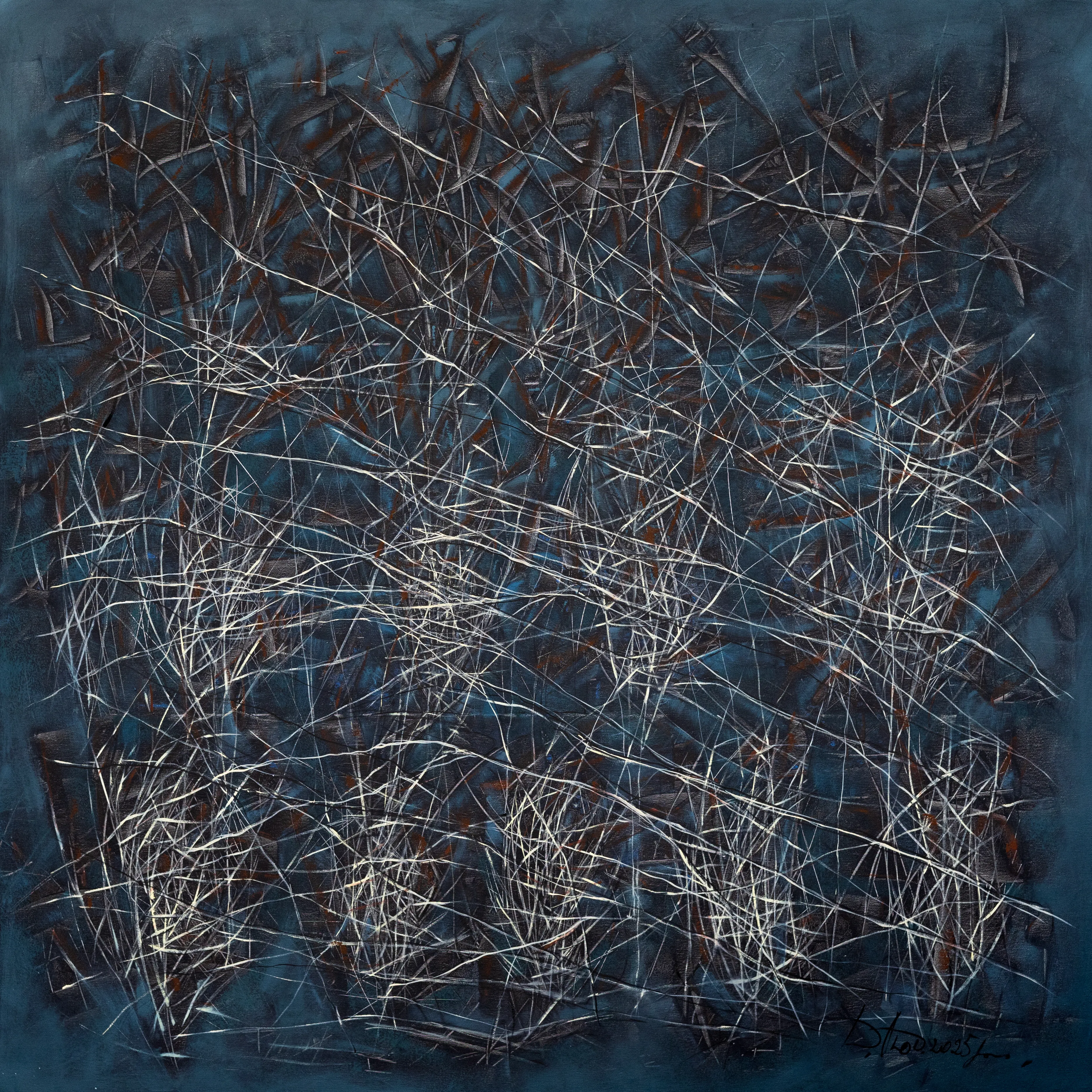 Image of The reed by Liudmyla Davydenko, size: 140x140, made of oil/canvas, Painting medium, part of the Isolines series, priced at $2500 Photo 1 of 2.