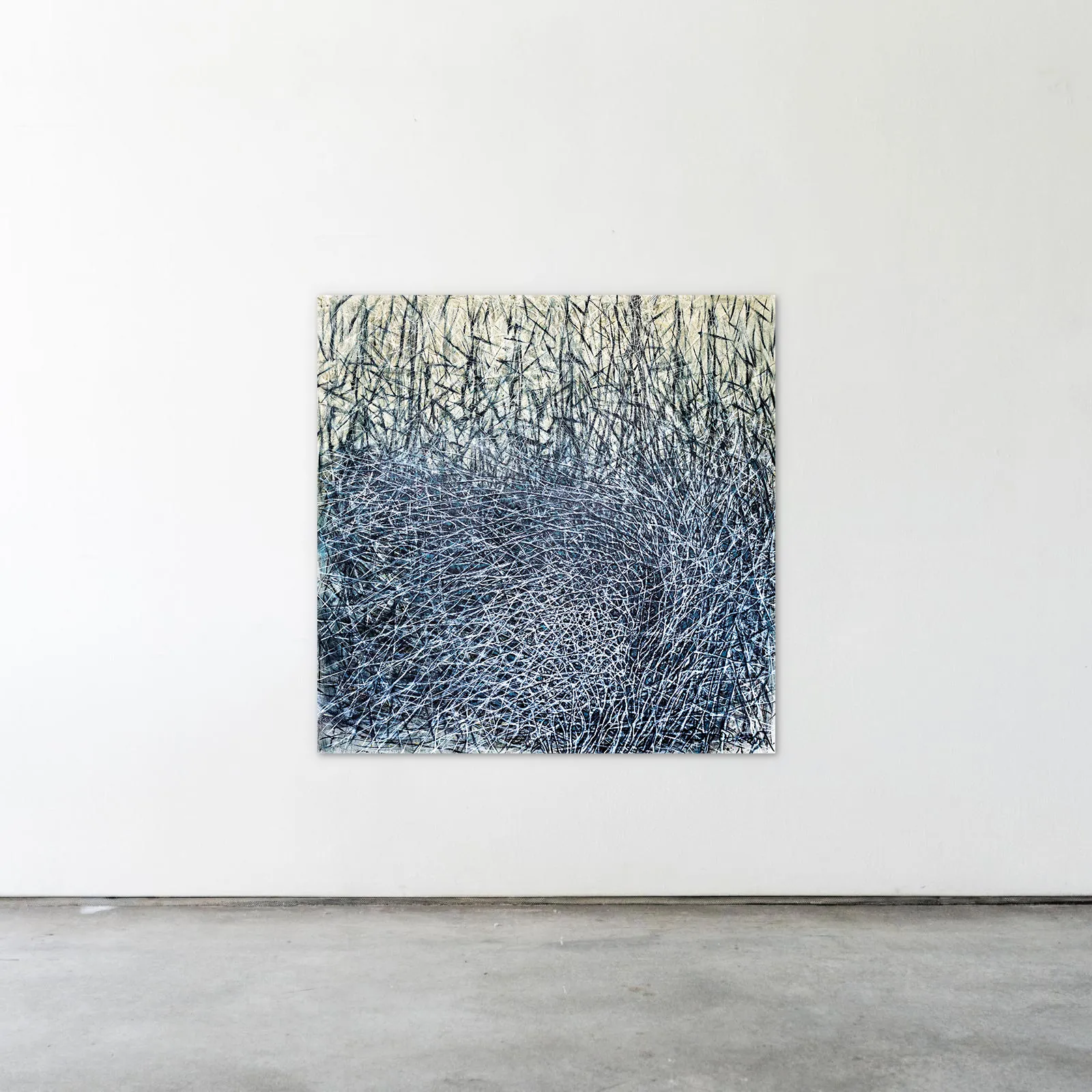 Image of Nest by Liudmyla Davydenko, size: 140x140, made of oil/canvas, Painting medium, part of the Isolines series, priced at $2500 Photo 2 of 2.