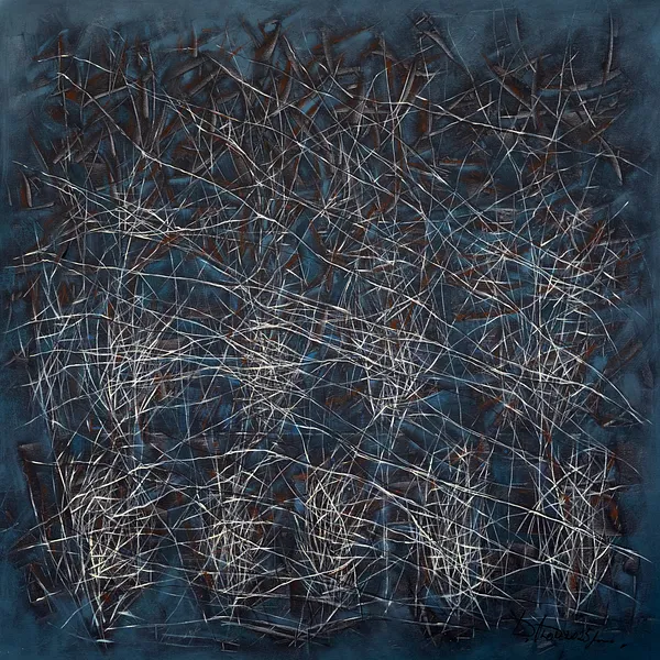Image of The reed by Liudmyla Davydenko, size: 140x140, made of oil/canvas, Painting medium, part of the Isolines series, priced at $2500