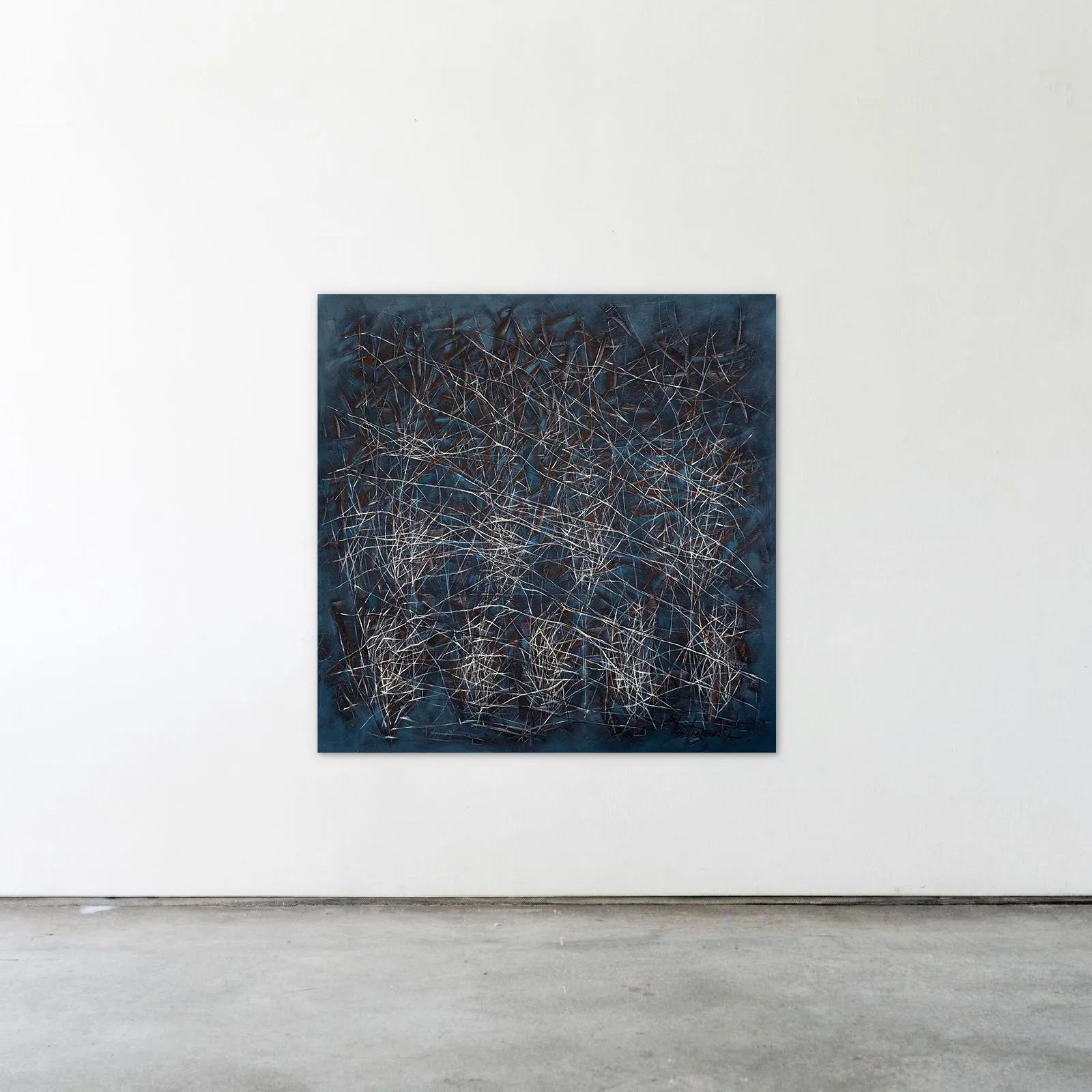 Image of The reed by Liudmyla Davydenko, size: 140x140, made of oil/canvas, Painting medium, part of the Isolines series, priced at $2500 Photo 2 of 2.