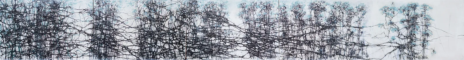 Image of Stages pentaptych by Liudmyla Davydenko, size: 100x300, made of oil/canvas, Painting medium, part of the Isolines series, priced at €2000 Photo 1 of 2.