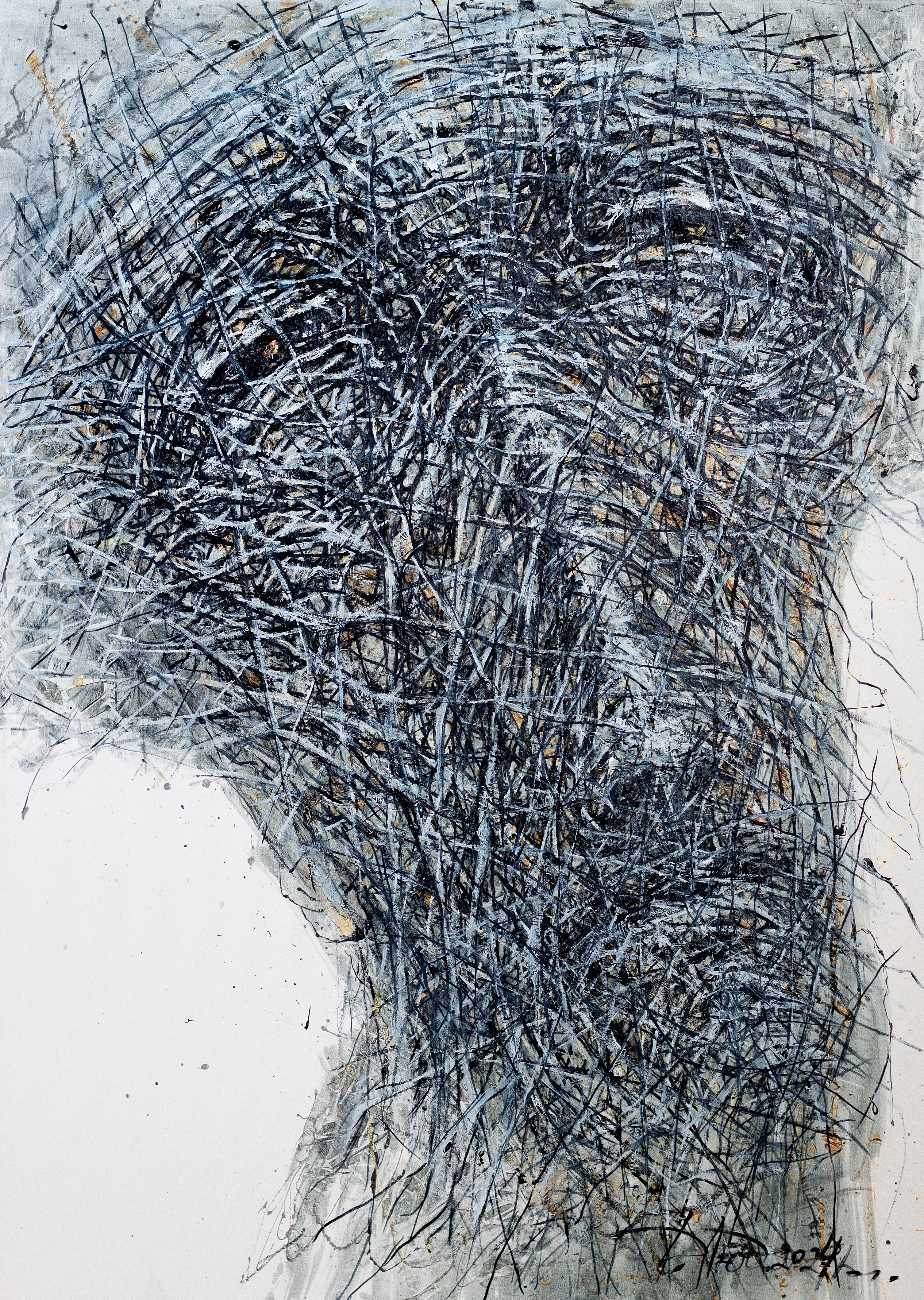 Image of Thoughts 1 by Liudmyla Davydenko, size: 100x140, made of oil/canvas, Painting medium, part of the Holova/Head series, priced at $2500