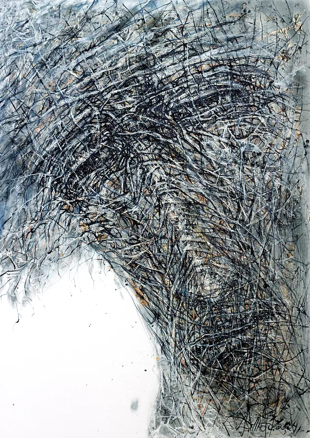 Image of Thoughts 2 by Liudmyla Davydenko, size: 100x140, made of oil/canvas, Painting medium, part of the Holova/Head series, priced at $2500 Photo 1 of 2.