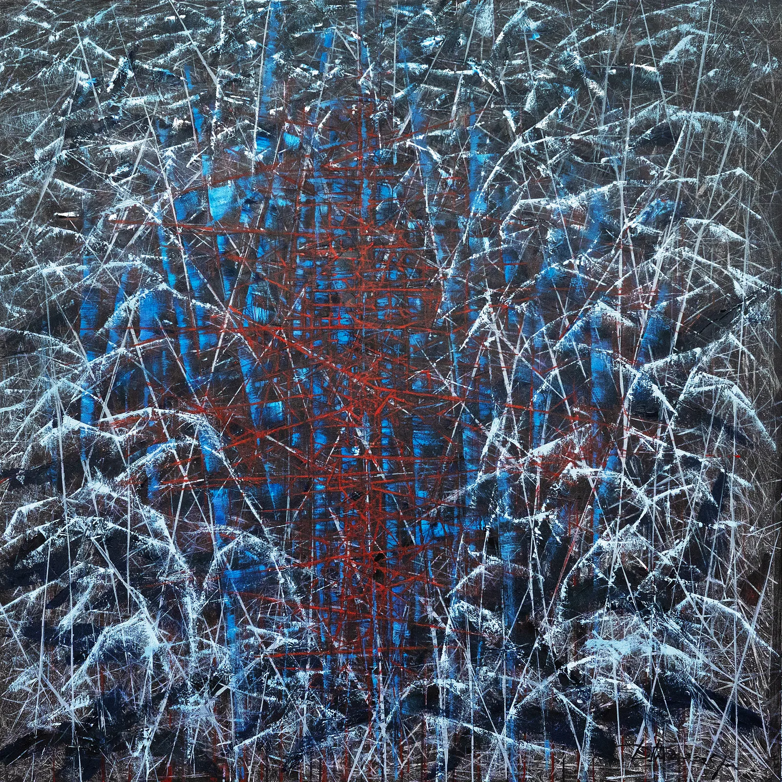 Image of Nest 2 by Liudmyla Davydenko, size: 140x140 см, made of oil / canvas, Painting medium, part of the Isolines series, priced at €3000 Photo 1 of 2.