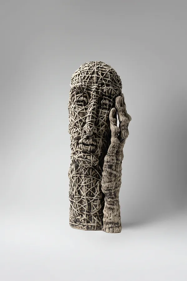 Image of Think by Liudmyla Davydenko, size: 42х16х15, made of chamotte, glaze, Sculpture medium, part of the Holova/Head series, priced at €1200